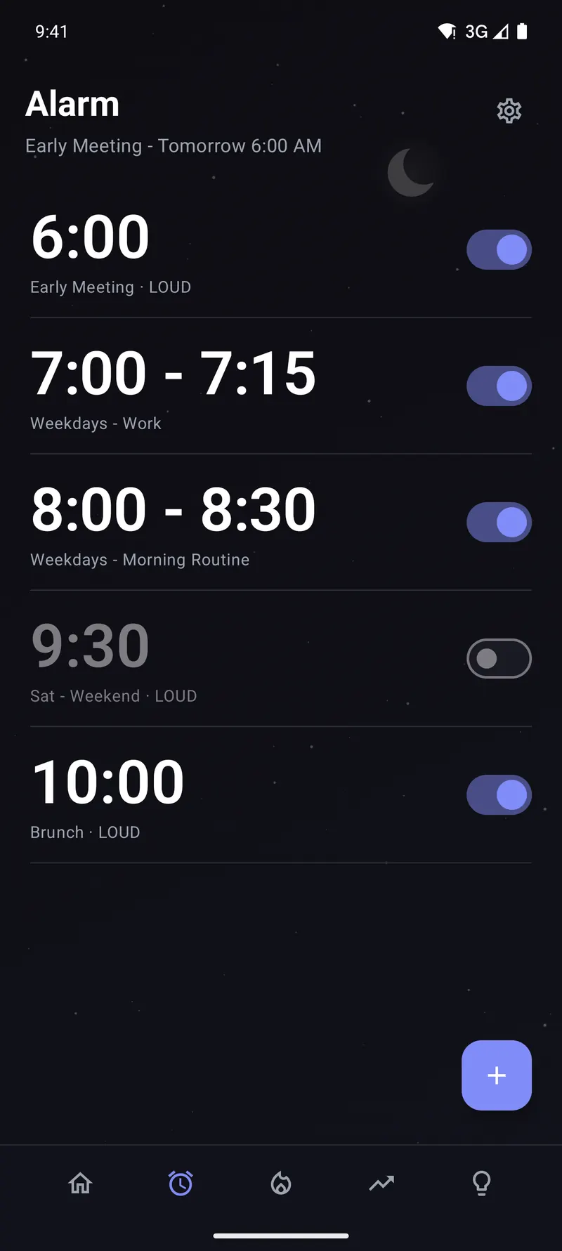 Alarms with a smart wake window, for an early meeting and a weekday routine